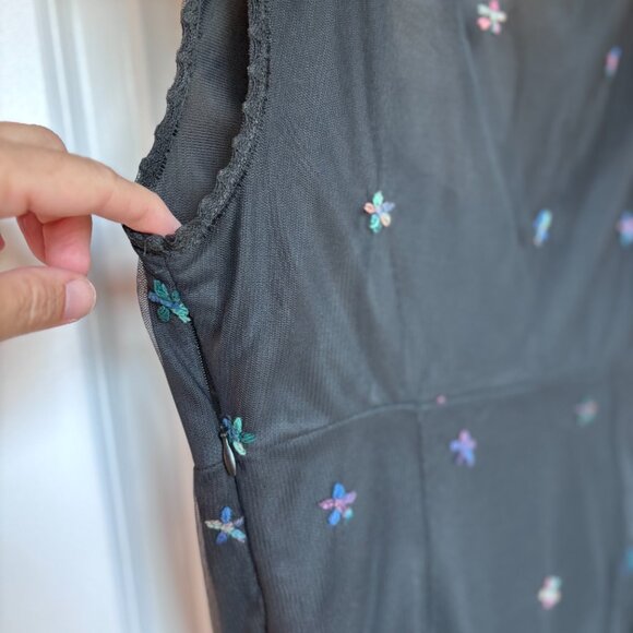 Vintage Midi Dress Y2K BCBG Embroidered Mesh Floral Dress S Fairy Whimsigoth - Picture 7 of 11